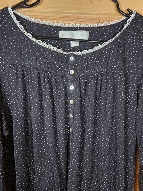 Eileen West Long Nightgown 3/4 Sleeve Black Lace Trim Praire Cottagecore Large